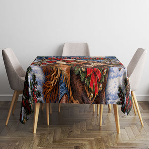 Bill Pickett Christmas Bull Rider Tablecloth Snowy Winter Western Rodeo Night Art