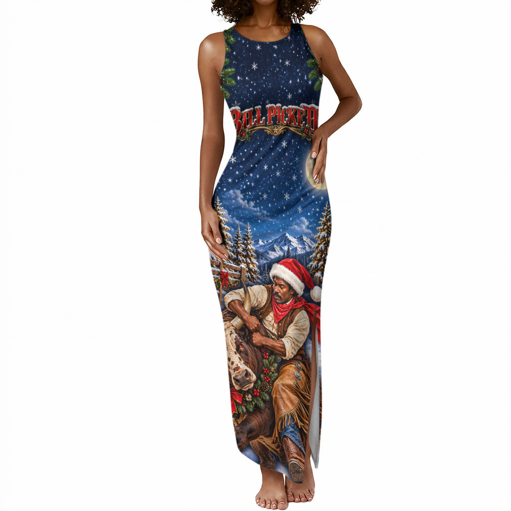 Bill Pickett Christmas Bull Rider Tank Maxi Dress Snowy Winter Western Rodeo Night Art