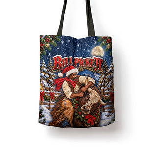 Bill Pickett Christmas Bull Rider Tote Bag Snowy Winter Western Rodeo Night Art