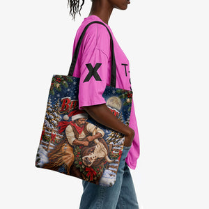 Bill Pickett Christmas Bull Rider Tote Bag Snowy Winter Western Rodeo Night Art