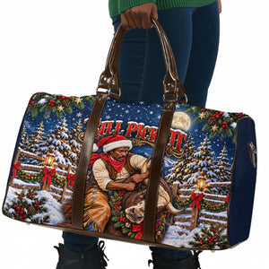 Bill Pickett Christmas Bull Rider Travel Bag Snowy Winter Western Rodeo Night Art