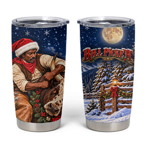 Bill Pickett Christmas Bull Rider Tumbler Cup Snowy Winter Western Rodeo Night Art