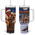 Bill Pickett Christmas Bull Rider Tumbler With Handle Snowy Winter Western Rodeo Night Art