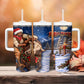 Bill Pickett Christmas Bull Rider Tumbler With Handle Snowy Winter Western Rodeo Night Art