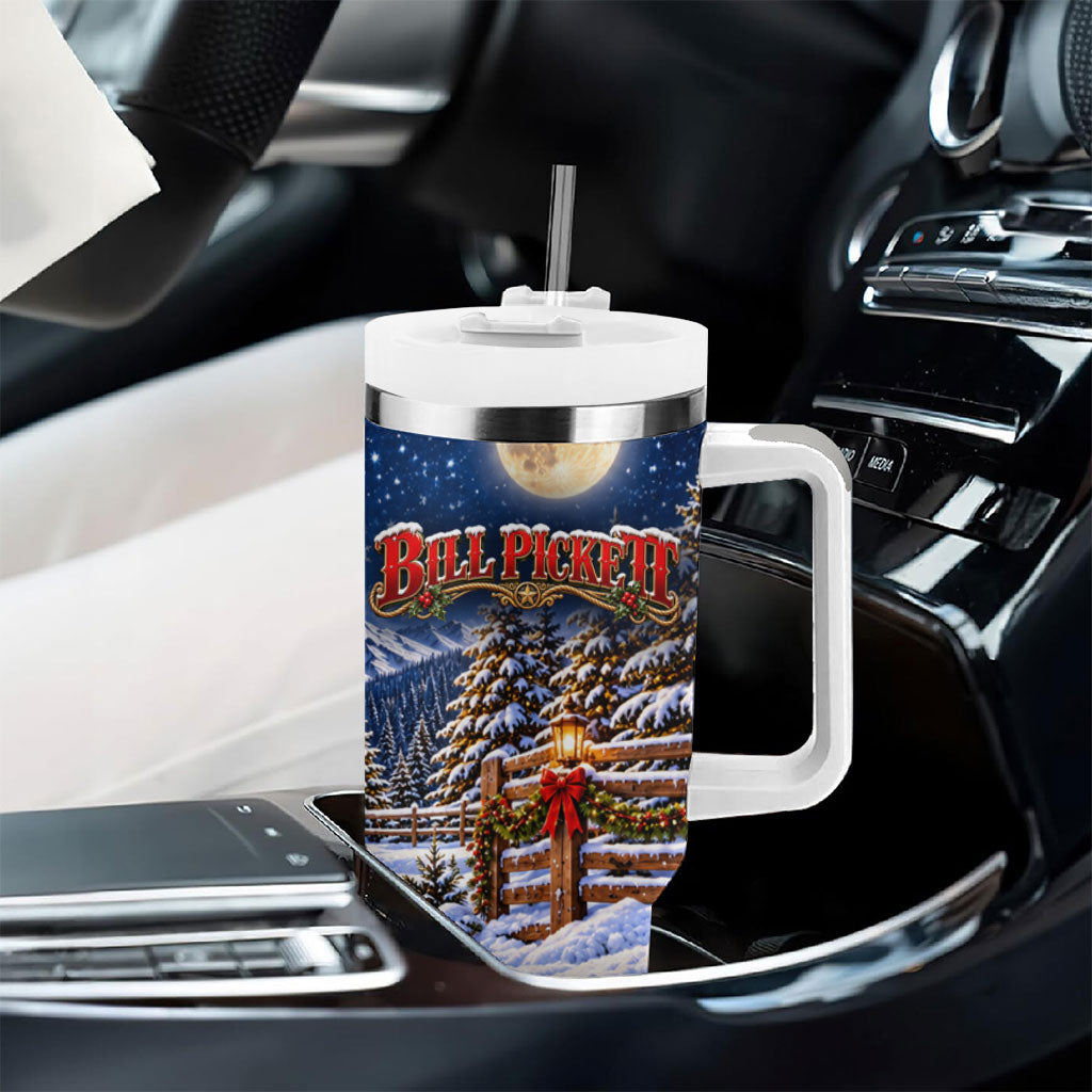 Bill Pickett Christmas Bull Rider Tumbler With Handle Snowy Winter Western Rodeo Night Art
