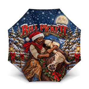Bill Pickett Christmas Bull Rider Umbrella Snowy Winter Western Rodeo Night Art