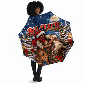 Bill Pickett Christmas Bull Rider Umbrella Snowy Winter Western Rodeo Night Art