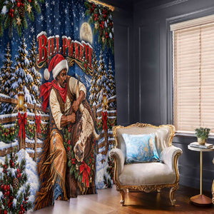Bill Pickett Christmas Bull Rider Window Curtain Snowy Winter Western Rodeo Night Art