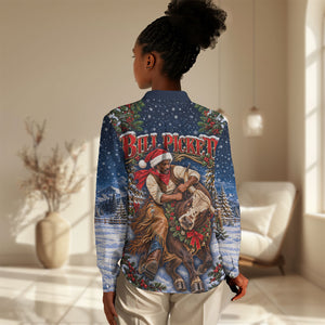 Bill Pickett Christmas Bull Rider Women Casual Shirt Snowy Winter Western Rodeo Night Art