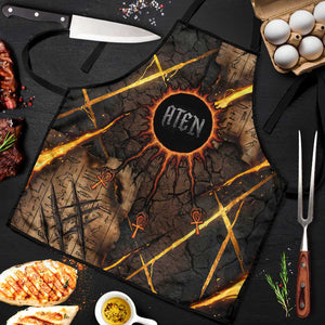 Aten Apron Ancient Egyptian Cracked Stone Hieroglyph, Solar Eclipse Emblem, and Radiant Sunburst - African Pride