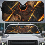 Aten Auto Sun Shade Ancient Egyptian Cracked Stone Hieroglyph, Solar Eclipse Emblem, and Radiant Sunburst - African Pride
