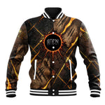 Aten Baseball Jacket Ancient Egyptian Cracked Stone Hieroglyph, Solar Eclipse Emblem, and Radiant Sunburst - African Pride