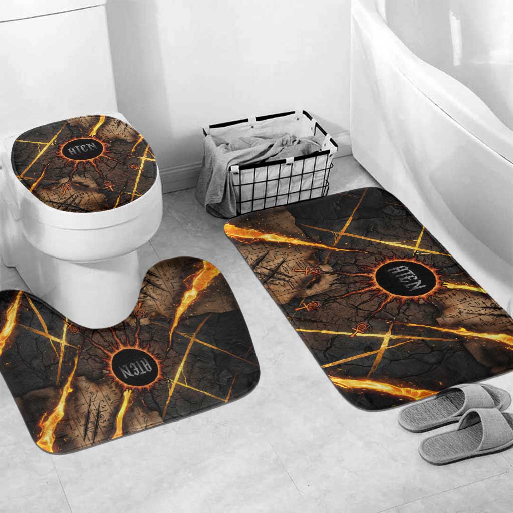 Aten Bathroom Set Ancient Egyptian Cracked Stone Hieroglyph, Solar Eclipse Emblem, and Radiant Sunburst - African Pride