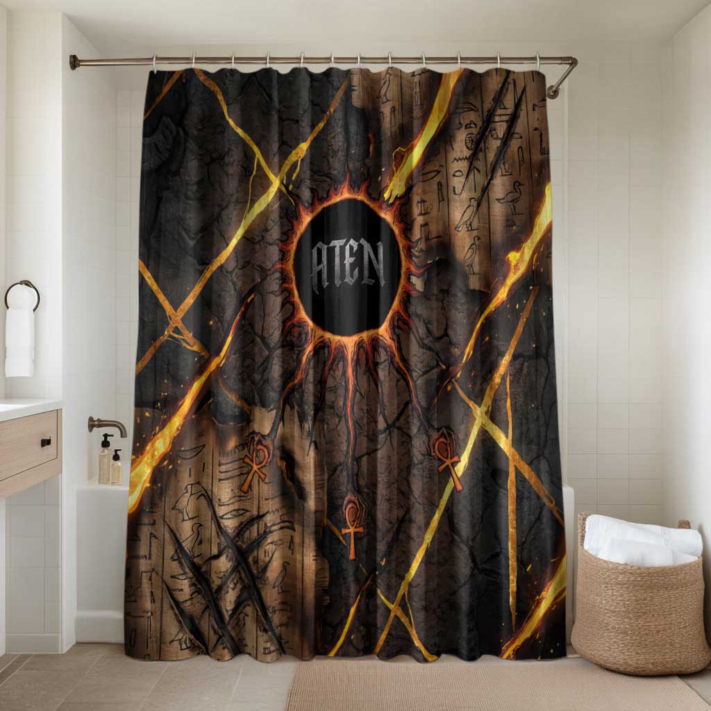 Aten Bathroom Set Ancient Egyptian Cracked Stone Hieroglyph, Solar Eclipse Emblem, and Radiant Sunburst - African Pride
