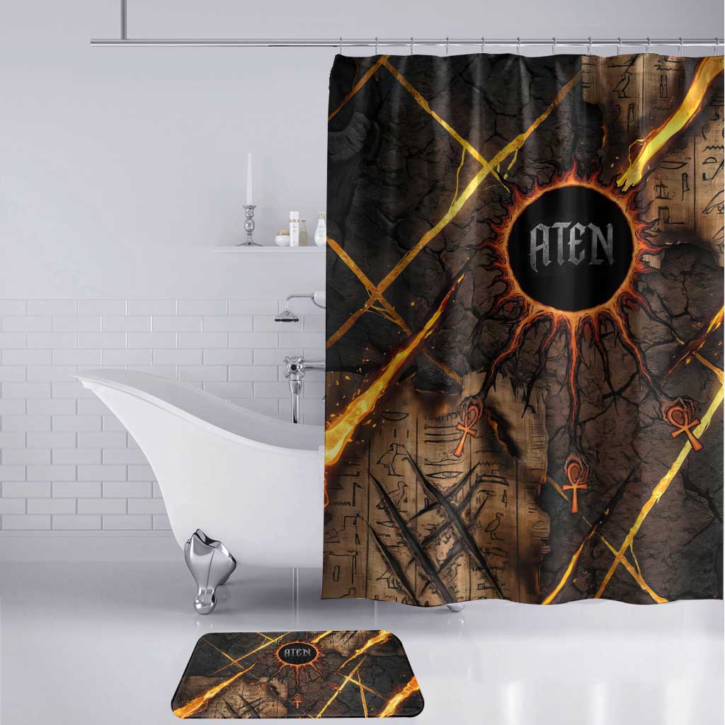 Aten Bathroom Set Ancient Egyptian Cracked Stone Hieroglyph, Solar Eclipse Emblem, and Radiant Sunburst - African Pride
