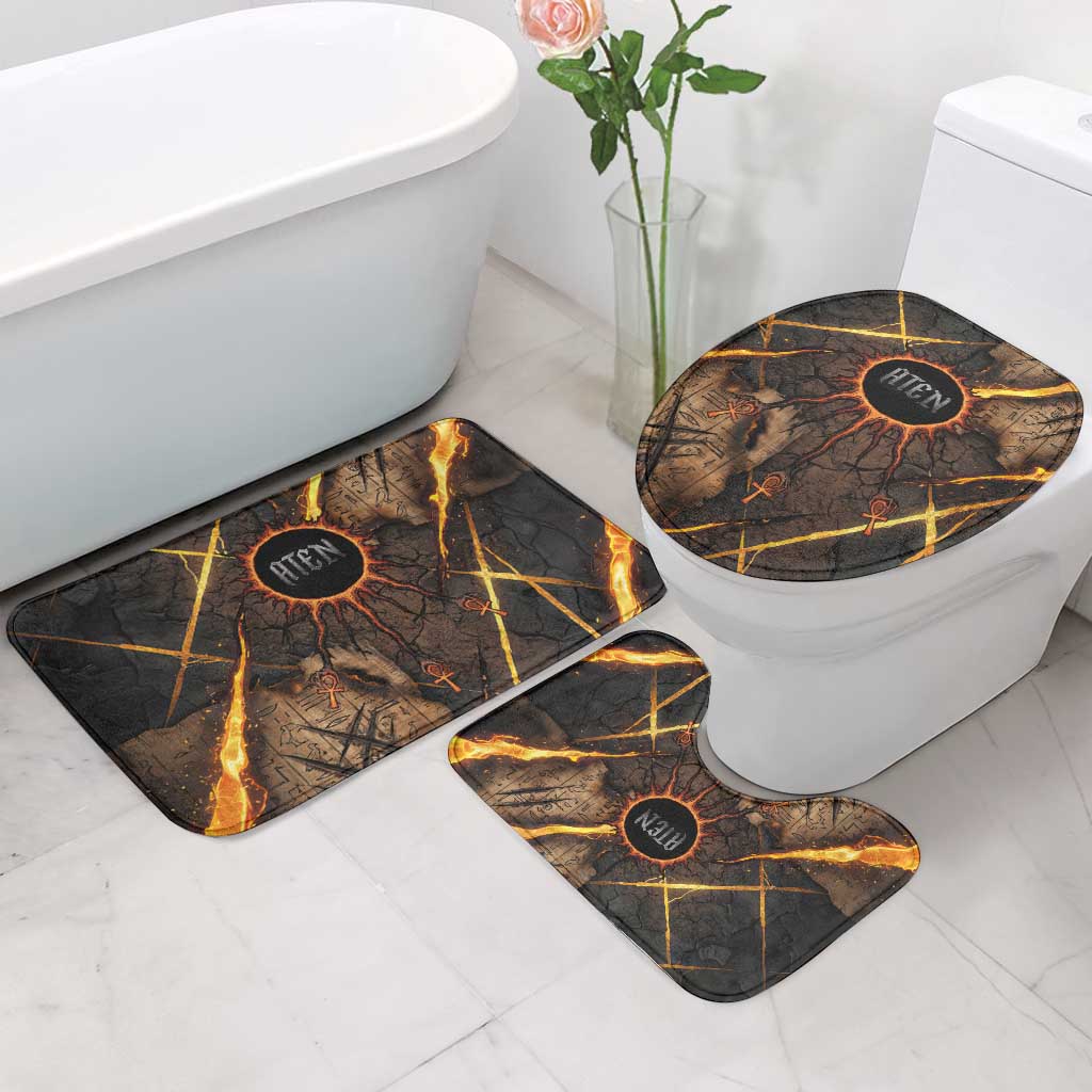 Aten Bathroom Set Ancient Egyptian Cracked Stone Hieroglyph, Solar Eclipse Emblem, and Radiant Sunburst - African Pride