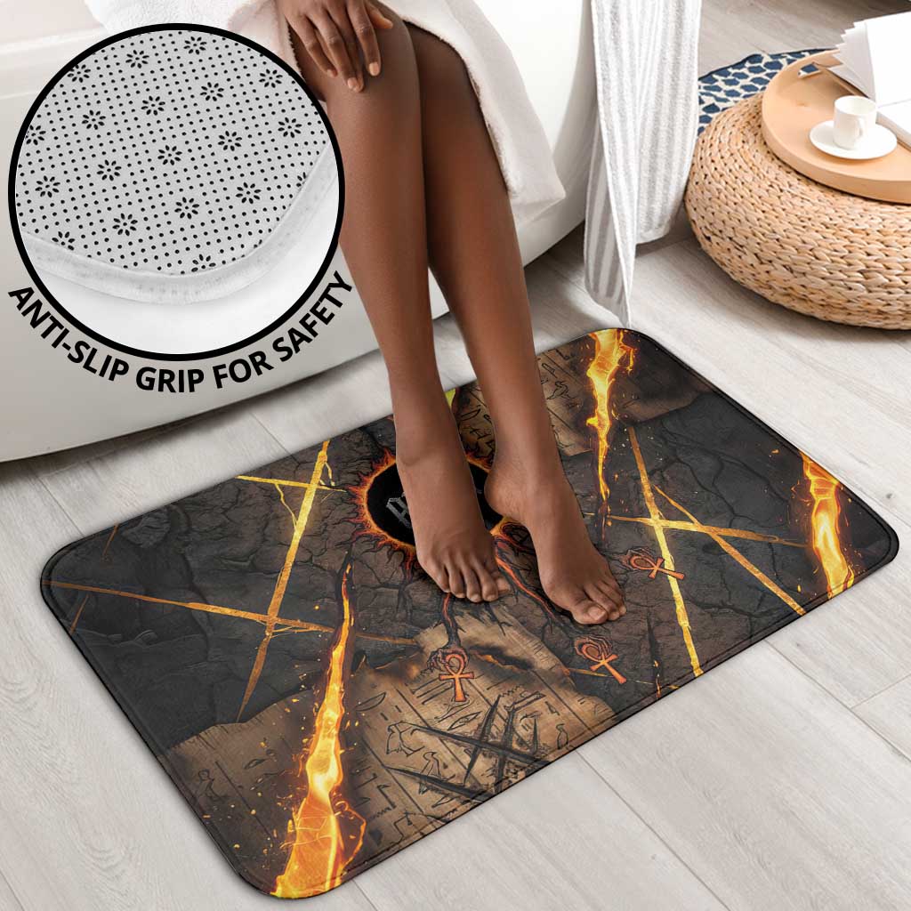 Aten Bathroom Set Ancient Egyptian Cracked Stone Hieroglyph, Solar Eclipse Emblem, and Radiant Sunburst - African Pride
