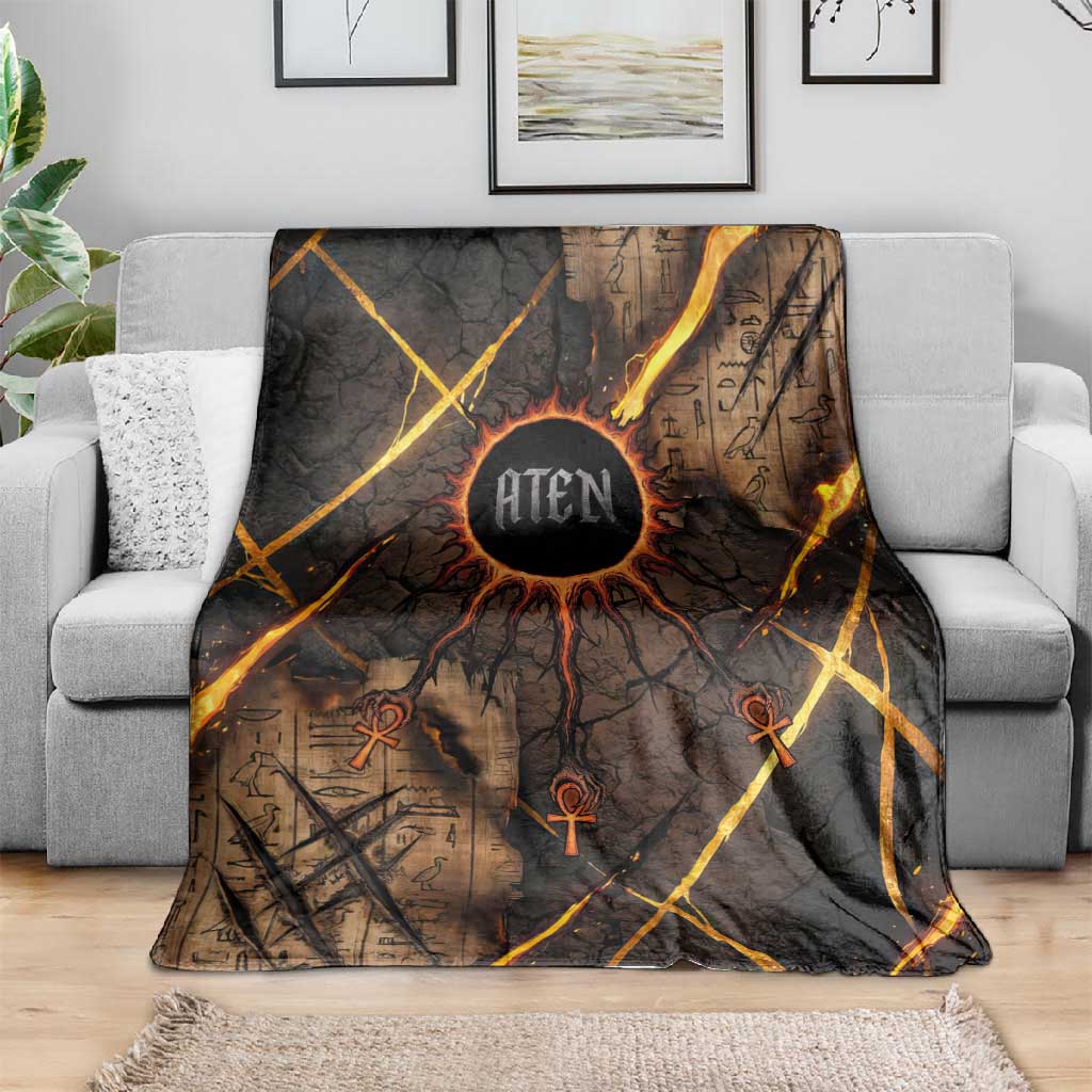 Aten Blanket Ancient Egyptian Cracked Stone Hieroglyph, Solar Eclipse Emblem, and Radiant Sunburst - African Pride