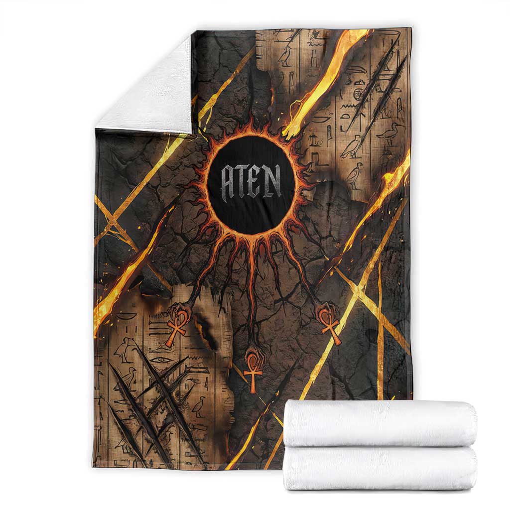 Aten Blanket Ancient Egyptian Cracked Stone Hieroglyph, Solar Eclipse Emblem, and Radiant Sunburst - African Pride