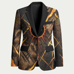 Aten Blazer Ancient Egyptian Cracked Stone Hieroglyph, Solar Eclipse Emblem, and Radiant Sunburst - African Pride
