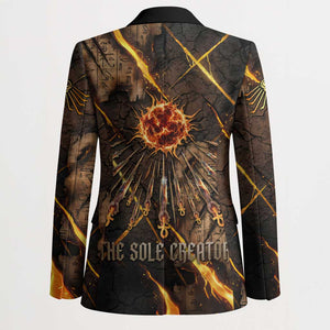 Aten Blazer Ancient Egyptian Cracked Stone Hieroglyph, Solar Eclipse Emblem, and Radiant Sunburst - African Pride