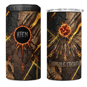 Aten 4 in 1 Can Cooler Tumbler Ancient Egyptian Cracked Stone Hieroglyph, Solar Eclipse Emblem, and Radiant Sunburst - African Pride