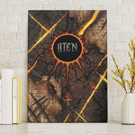 Aten Canvas Wall Art Ancient Egyptian Cracked Stone Hieroglyph, Solar Eclipse Emblem, and Radiant Sunburst - African Pride