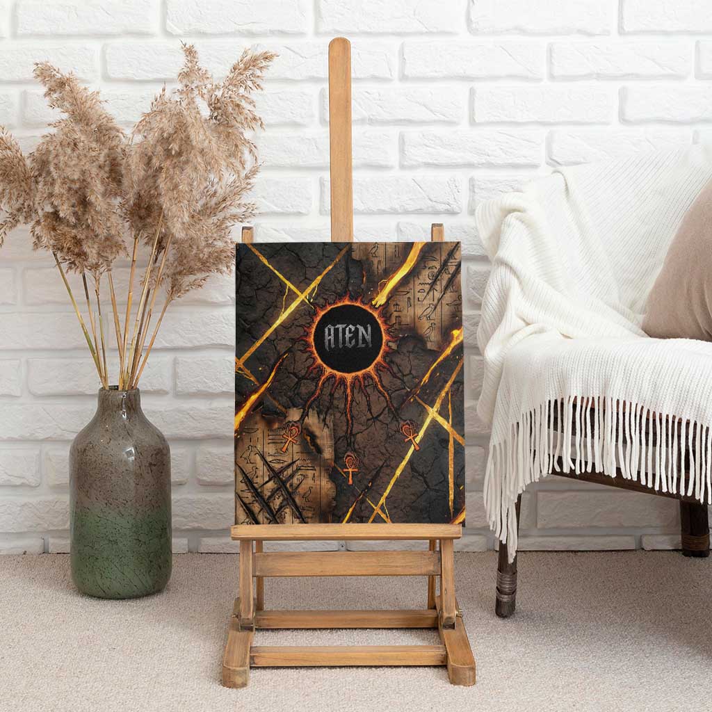 Aten Canvas Wall Art Ancient Egyptian Cracked Stone Hieroglyph, Solar Eclipse Emblem, and Radiant Sunburst - African Pride