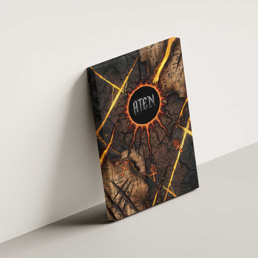 Aten Canvas Wall Art Ancient Egyptian Cracked Stone Hieroglyph, Solar Eclipse Emblem, and Radiant Sunburst - African Pride