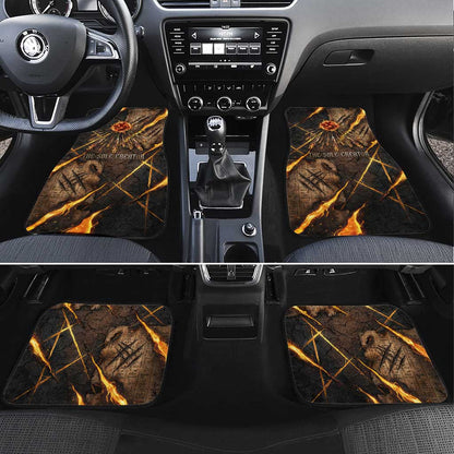 Aten Car Mats Ancient Egyptian Cracked Stone Hieroglyph, Solar Eclipse Emblem, and Radiant Sunburst - African Pride
