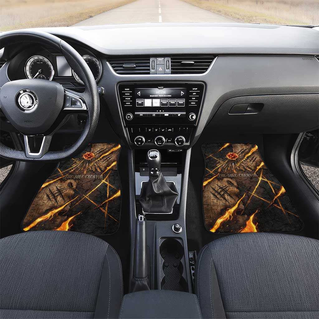 Aten Car Mats Ancient Egyptian Cracked Stone Hieroglyph, Solar Eclipse Emblem, and Radiant Sunburst - African Pride