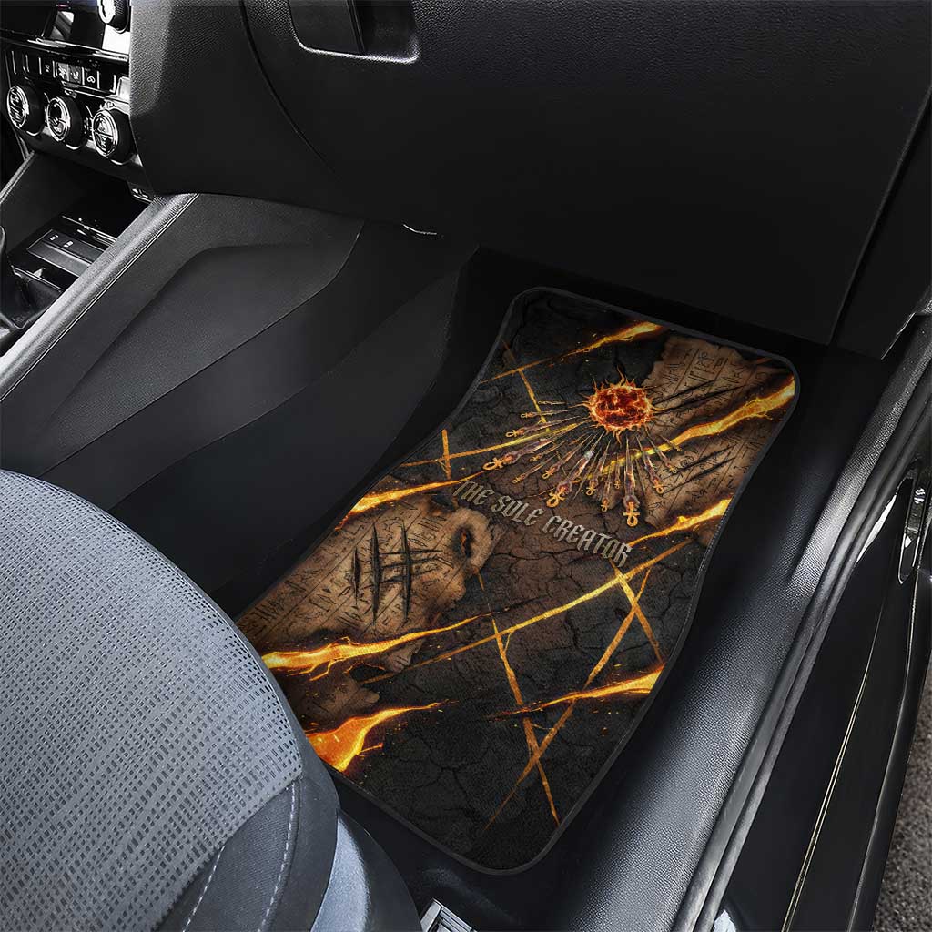 Aten Car Mats Ancient Egyptian Cracked Stone Hieroglyph, Solar Eclipse Emblem, and Radiant Sunburst - African Pride