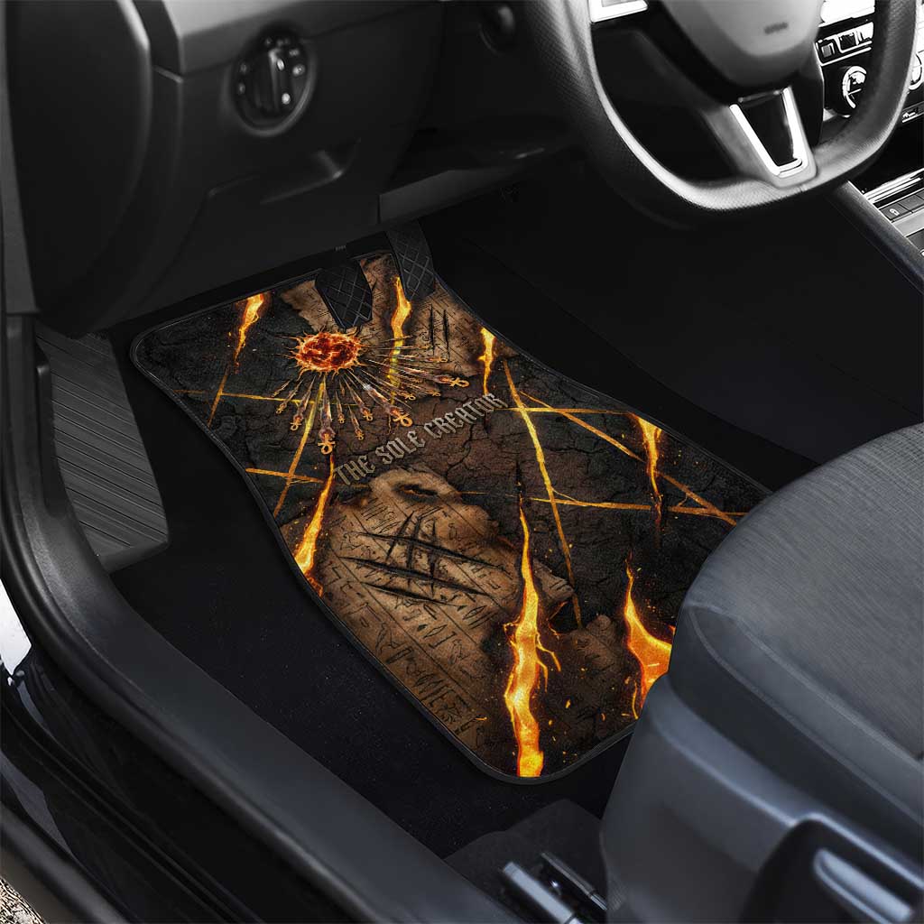 Aten Car Mats Ancient Egyptian Cracked Stone Hieroglyph, Solar Eclipse Emblem, and Radiant Sunburst - African Pride