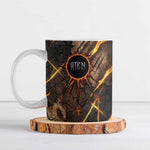 Aten Ceramic Mug Ancient Egyptian Cracked Stone Hieroglyph, Solar Eclipse Emblem, and Radiant Sunburst - African Pride