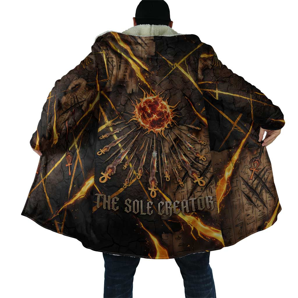 Aten Cloak Ancient Egyptian Cracked Stone Hieroglyph, Solar Eclipse Emblem, and Radiant Sunburst - African Pride