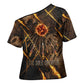 Aten Cross Shoulder Shirt Ancient Egyptian Cracked Stone Hieroglyph, Solar Eclipse Emblem, and Radiant Sunburst - African Pride