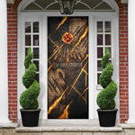 Aten Door Cover Ancient Egyptian Cracked Stone Hieroglyph, Solar Eclipse Emblem, and Radiant Sunburst - African Pride