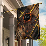 Aten Garden Flag Ancient Egyptian Cracked Stone Hieroglyph, Solar Eclipse Emblem, and Radiant Sunburst - African Pride