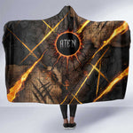 Aten Hooded Blanket Ancient Egyptian Cracked Stone Hieroglyph, Solar Eclipse Emblem, and Radiant Sunburst - African Pride