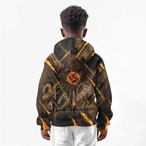 Aten Kid Hoodie Ancient Egyptian Cracked Stone Hieroglyph, Solar Eclipse Emblem, and Radiant Sunburst - African Pride