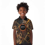Aten Kid Polo Shirt Ancient Egyptian Cracked Stone Hieroglyph, Solar Eclipse Emblem, and Radiant Sunburst - African Pride