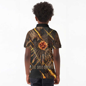 Aten Kid Polo Shirt Ancient Egyptian Cracked Stone Hieroglyph, Solar Eclipse Emblem, and Radiant Sunburst - African Pride