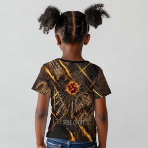 Aten Kid T shirt Ancient Egyptian Cracked Stone Hieroglyph, Solar Eclipse Emblem, and Radiant Sunburst - African Pride