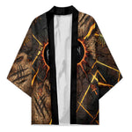 Aten Kimono Ancient Egyptian Cracked Stone Hieroglyph, Solar Eclipse Emblem, and Radiant Sunburst - African Pride