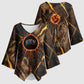 Aten Kimono Sleeve Blouse Ancient Egyptian Cracked Stone Hieroglyph, Solar Eclipse Emblem, and Radiant Sunburst - African Pride
