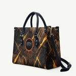 Aten Leather Bag Ancient Egyptian Cracked Stone Hieroglyph, Solar Eclipse Emblem, and Radiant Sunburst - African Pride