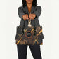 Aten Leather Bag Ancient Egyptian Cracked Stone Hieroglyph, Solar Eclipse Emblem, and Radiant Sunburst - African Pride