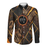 Aten Long Sleeve Button Shirt Ancient Egyptian Cracked Stone Hieroglyph, Solar Eclipse Emblem, and Radiant Sunburst - African Pride