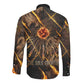 Aten Long Sleeve Button Shirt Ancient Egyptian Cracked Stone Hieroglyph, Solar Eclipse Emblem, and Radiant Sunburst - African Pride