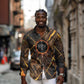 Aten Long Sleeve Button Shirt Ancient Egyptian Cracked Stone Hieroglyph, Solar Eclipse Emblem, and Radiant Sunburst - African Pride